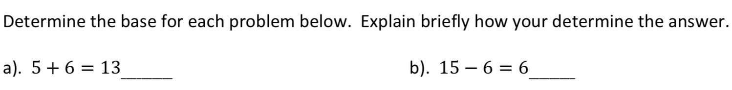 Solved Determine the base for each problem below. Explain | Chegg.com