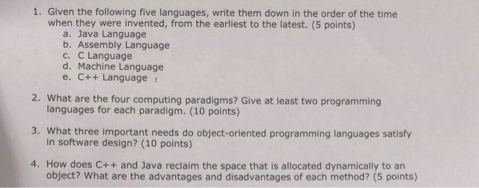 Solved 1. Given the following five languages, write them | Chegg.com