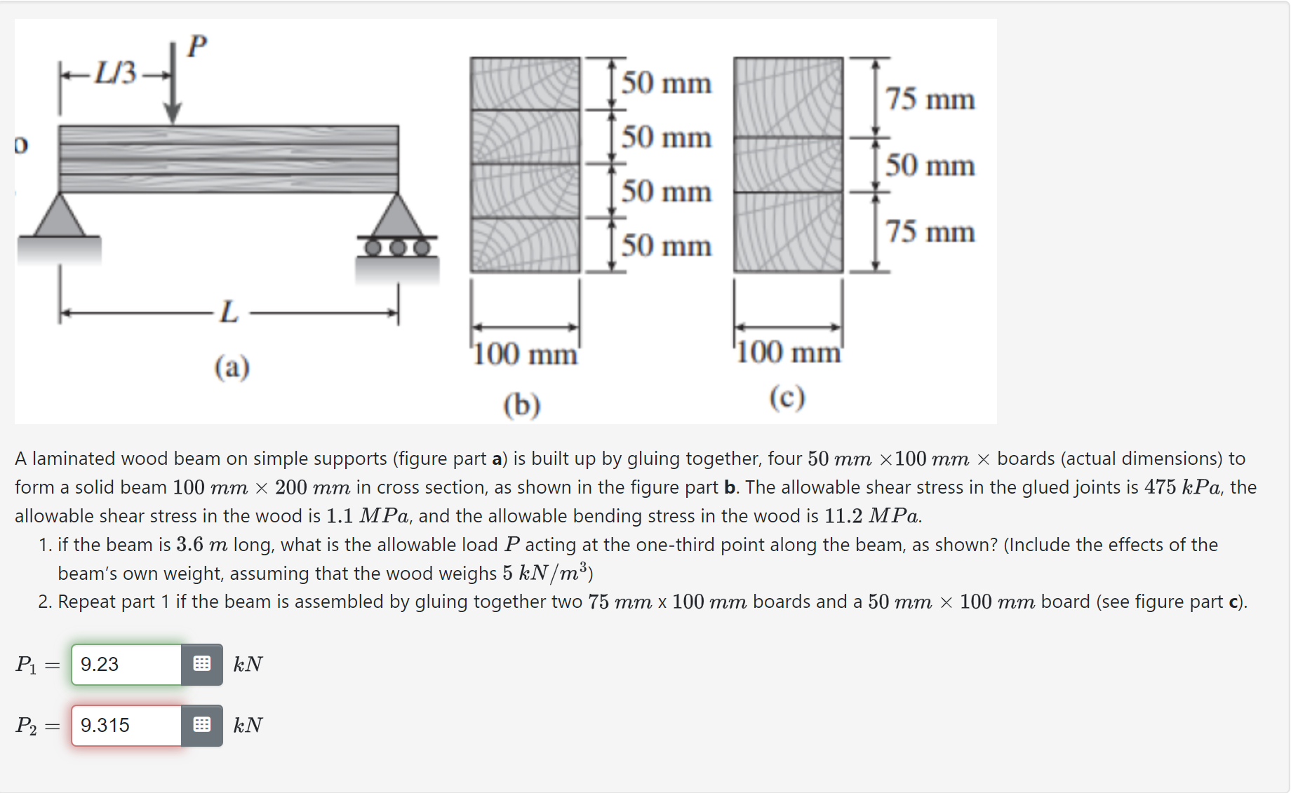 Solved A laminated wood beam on simple supports (figure part | Chegg.com