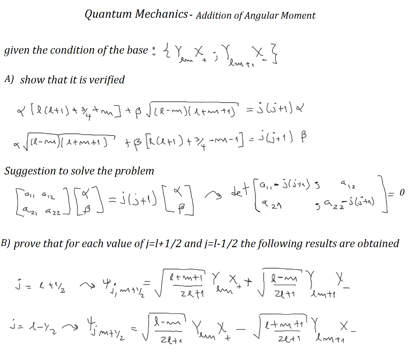 Quantum Mechanics- Addition Of Angular Moment Given | Chegg.com