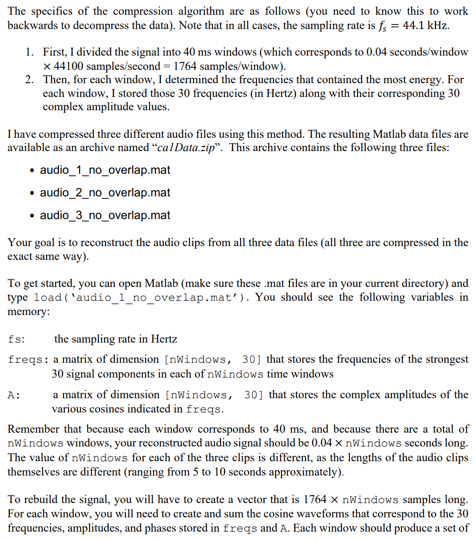 The Specifics Of The Compression Algorithm Are As | Chegg.com