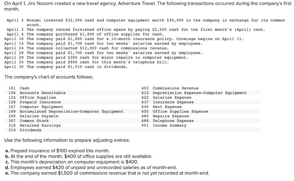 Solved On April 1, Jiro Nozomi created a new travel agency,