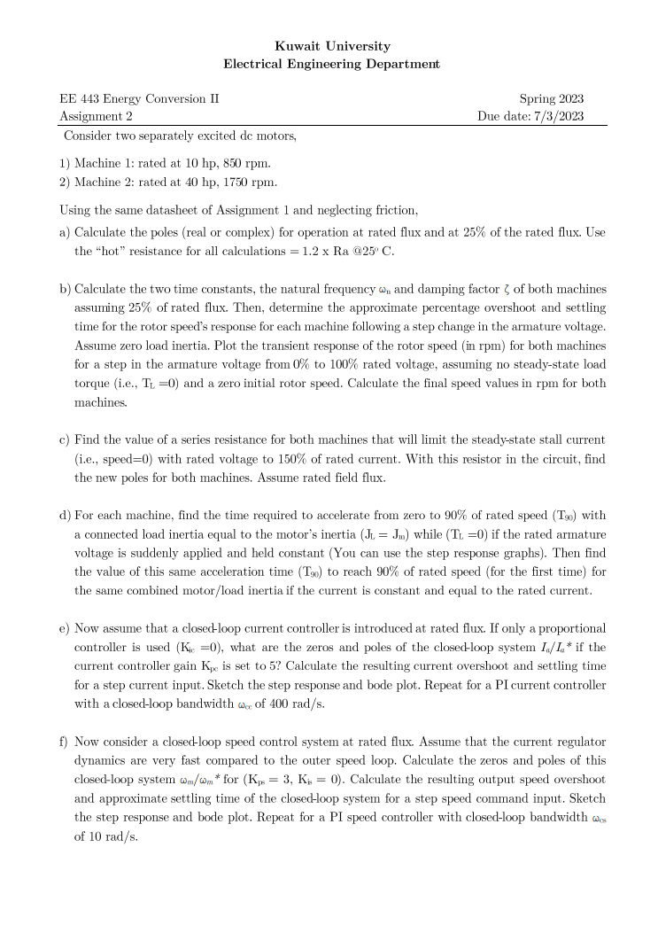 Solved Kuwait University Electrical Engineering Department