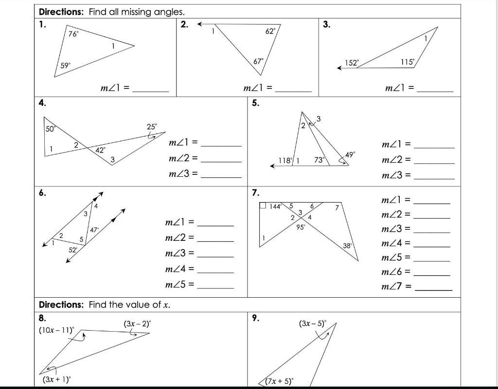 Solved Directions: Find all missing angles. 1. 2. 76 3. 62° | Chegg.com