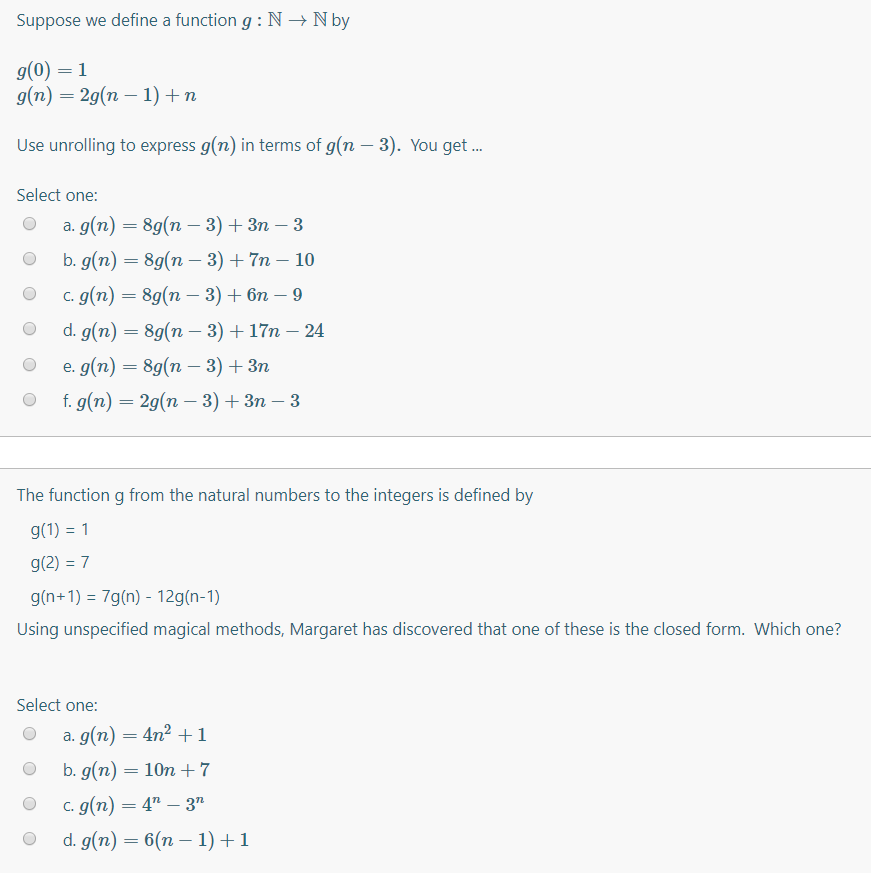 Solved Suppose We Define A Function G N N By G 0 1 G N Chegg Com