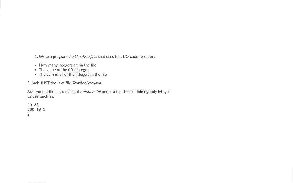 Solved 1. Write a program TextAnalyze.java that uses text | Chegg.com