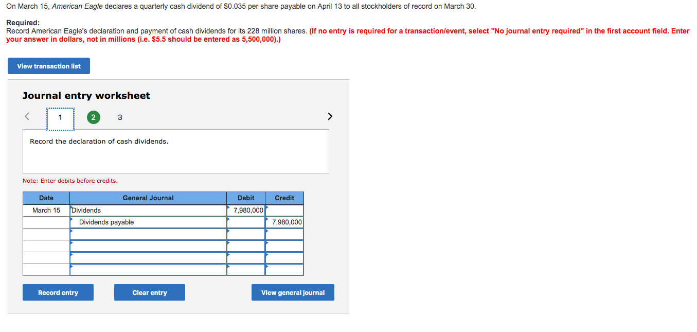 Solved On March 15, American Eagle Declares A Quarterly Cash | Chegg.com