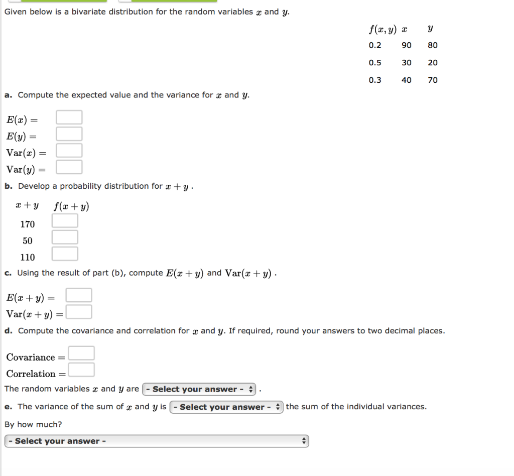 Solved Given Below Is A Bivariate Distribution For The 