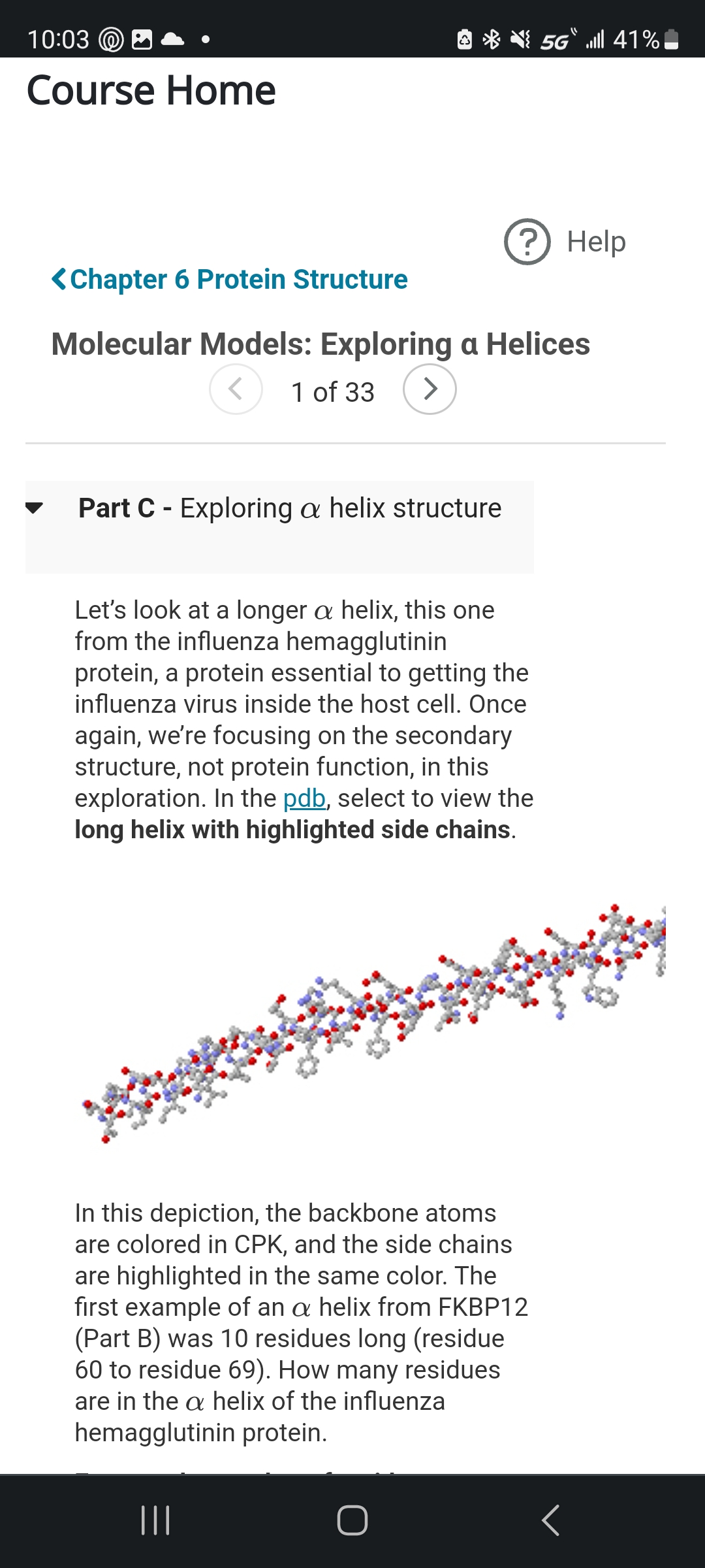 Solved Molecular Models: Exploring a Helices 1 of 33 Part C | Chegg.com