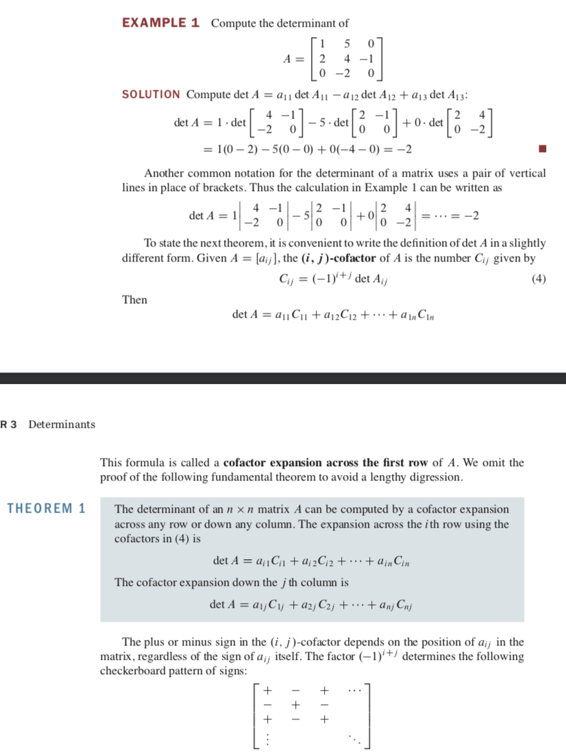 Solved 1. Use cofactor expansion to find the determinant of