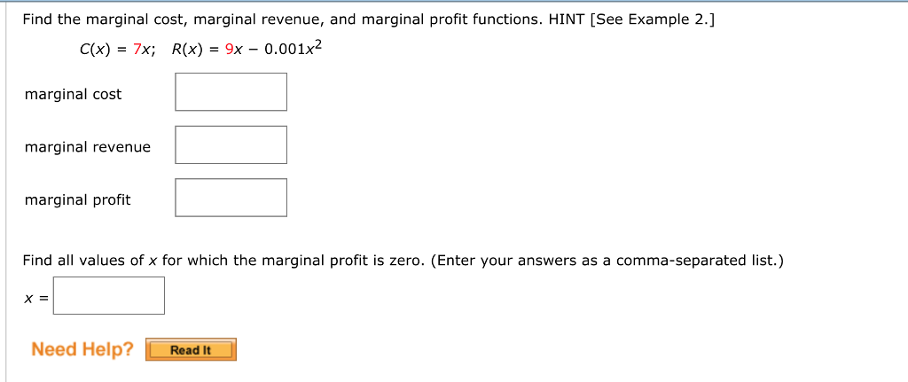 Solved Find the marginal cost, marginal revenue, and | Chegg.com