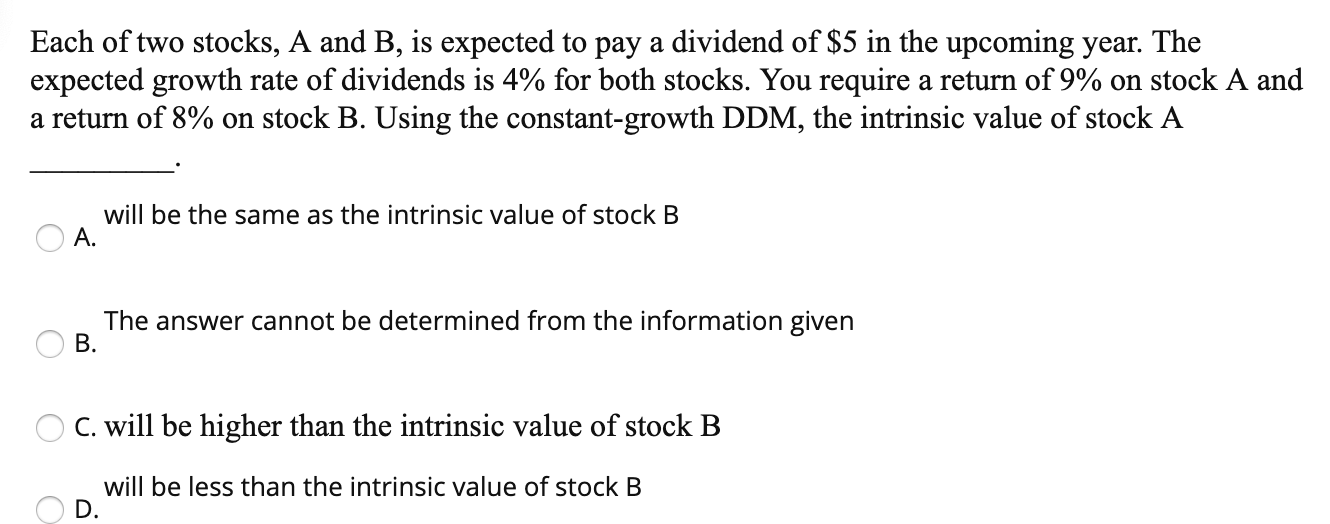 Solved Each Of Two Stocks, A And B, Is Expected To Pay A | Chegg.com