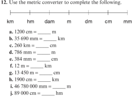 Solved M 12 Use The Metric Converter To Complete The Fol Chegg Com