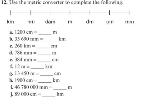 M 12 Use The Metric Converter To Complete The Chegg Com