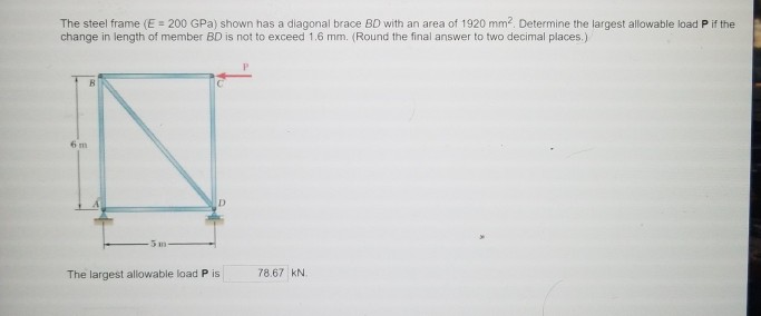 Solved The steel frame (E 200 GPa) shown has a diagonal | Chegg.com