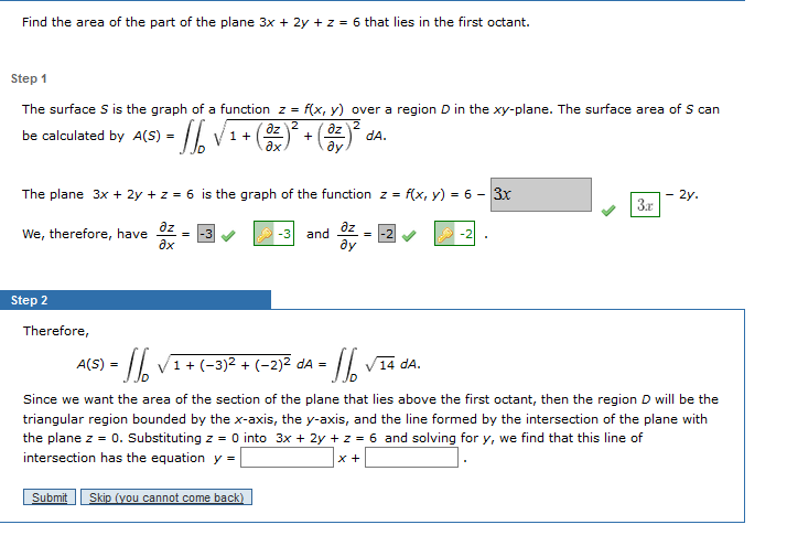 Solved Find The Area Of The Part Of The Plane 3x 2y Z 6 That Chegg