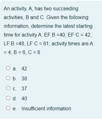 Solved An Activity, A, Has Two Succeeding Activities, B And | Chegg.com