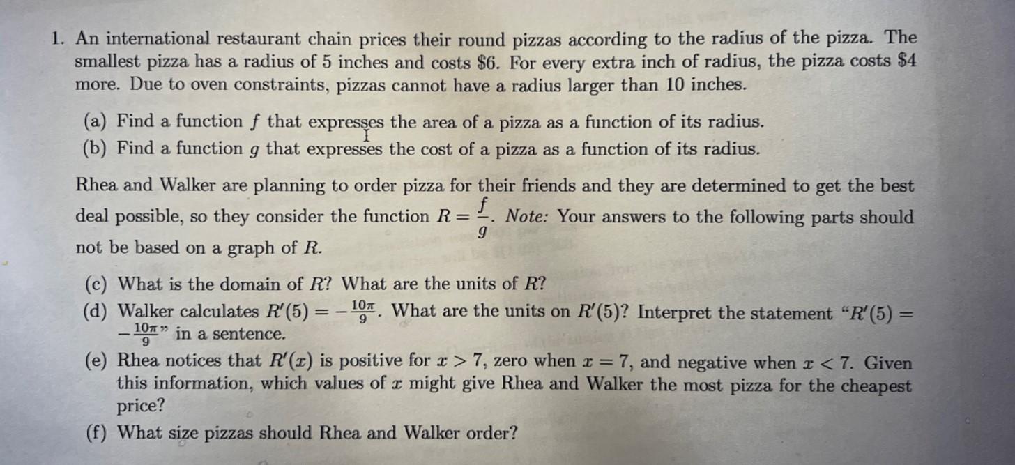 Solved 1. An international restaurant chain prices their | Chegg.com