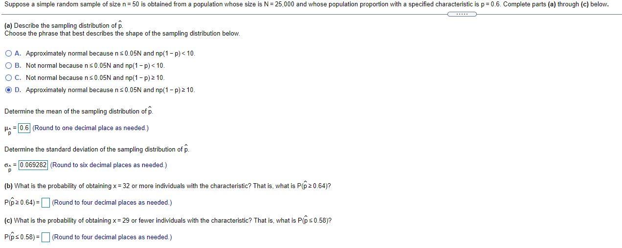 Solved Suppose a simple random sample of size n= 50 is | Chegg.com