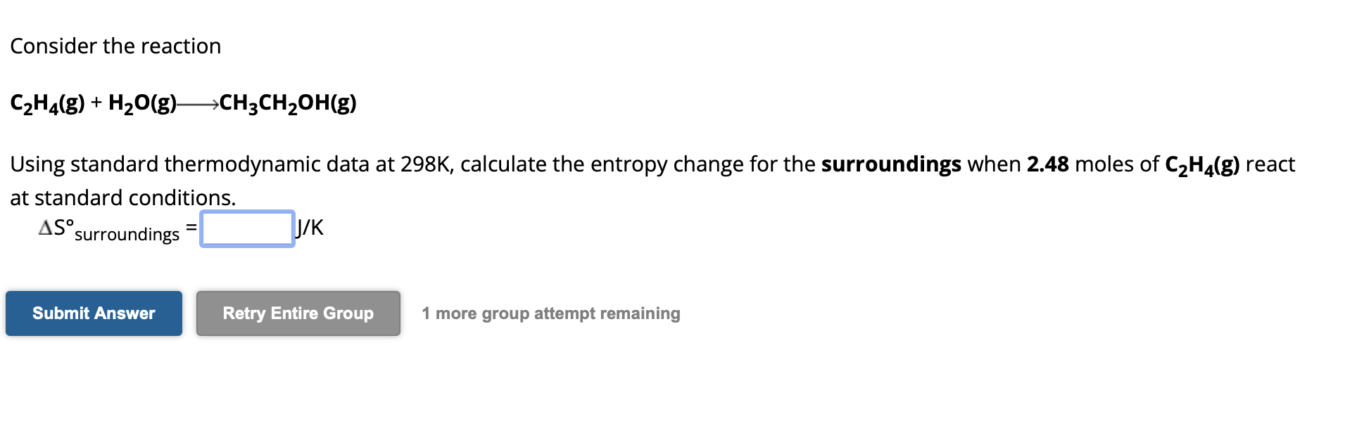 Solved Consider the reaction C2H4 g H2O g CH3CH2OH g Chegg