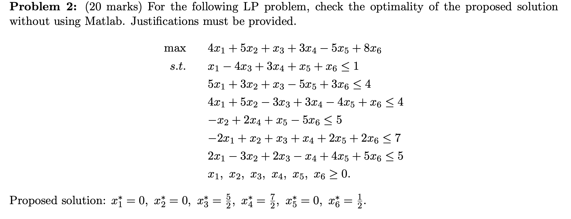 Solved Problem 2: (20 marks) For the following LP problem, | Chegg.com
