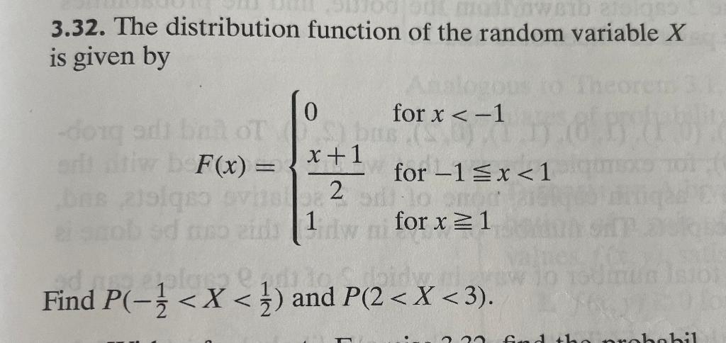 Solved 3.32. The distribution function of the random | Chegg.com