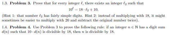 Solved 1.3. Problem 3. Prove that for every integer l, there | Chegg.com