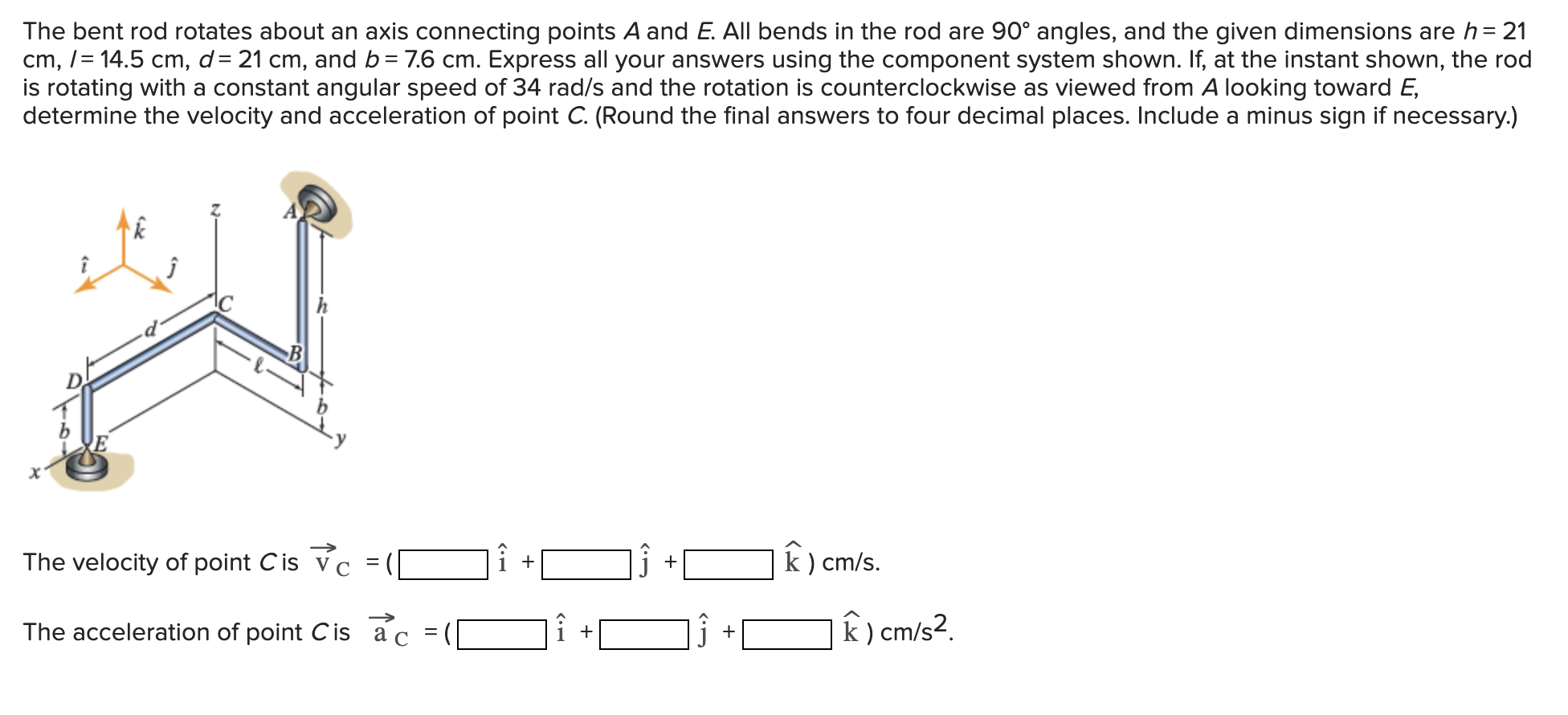 Solved The bent rod rotates about an axis connecting points | Chegg.com