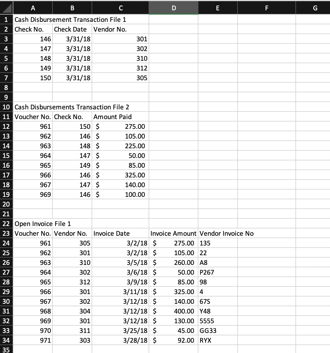 Solved 37 Open Invoice File 2 38 Voucher No. Vendor No. | Chegg.com