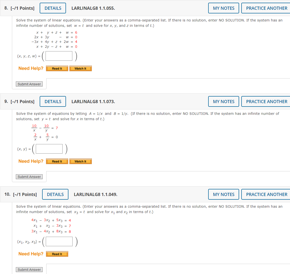 Solved Solve the system of linear equations. (Enter your | Chegg.com