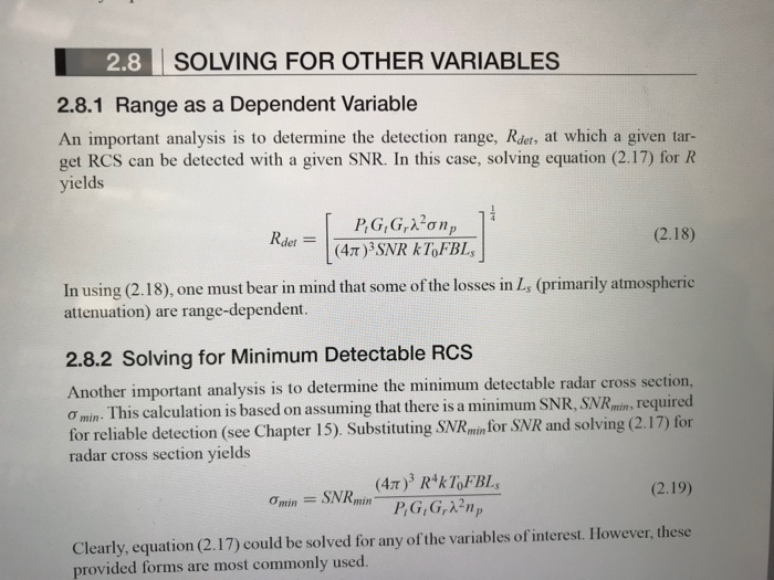 Solved CHAPTER 2I The Radar Range Equation 9 A radar system