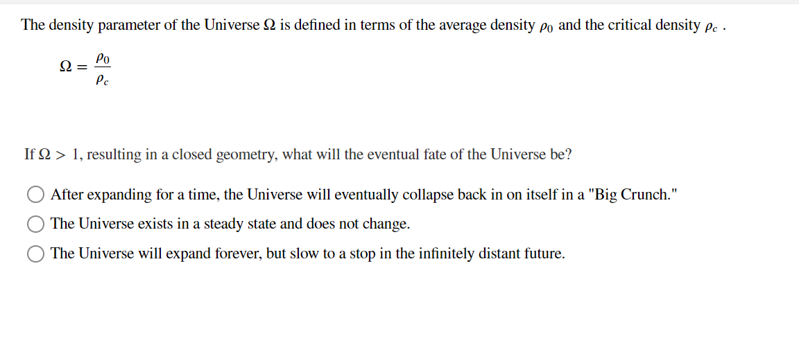 Solved The density parameter of the Universe 2 is defined in | Chegg.com