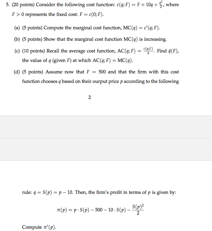 Solved (20 points) Consider the following cost function: | Chegg.com