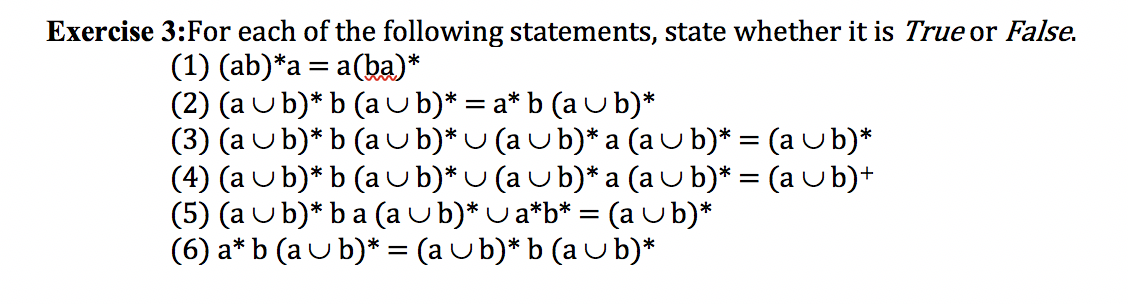 Solved Exercise 3:For Each Of The Following Statements, | Chegg.com