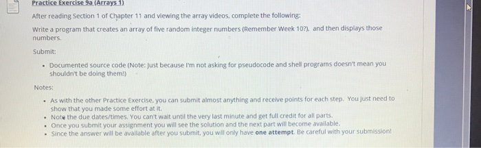 Solved Practice Exercise 9a (Arrays 1) After reading Section | Chegg.com