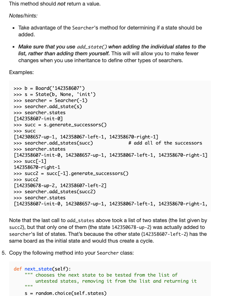 Part III: A Searcher class for random search In the | Chegg.com