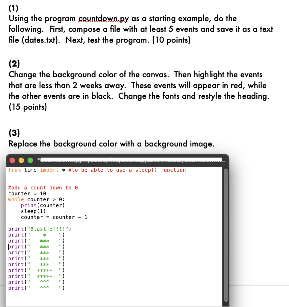 Solved (1) Using the program countdown.py as a starting | Chegg.com