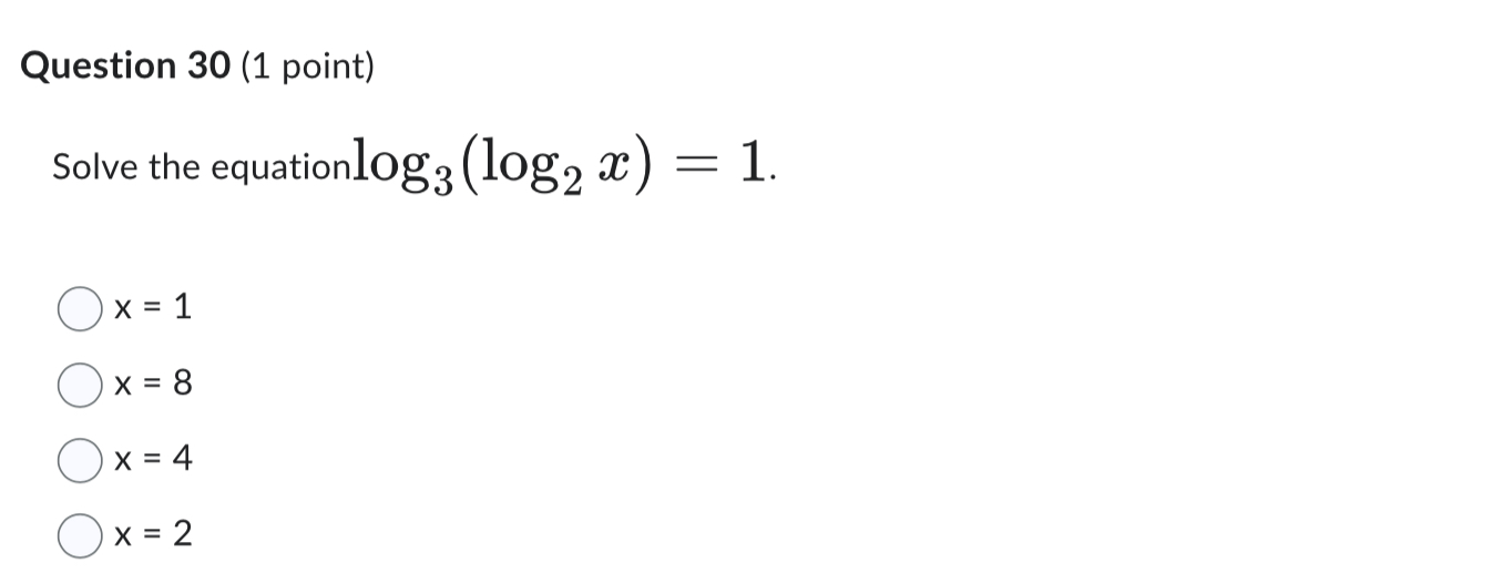 Solved Question 30 (1 ﻿point)Solve the equation | Chegg.com