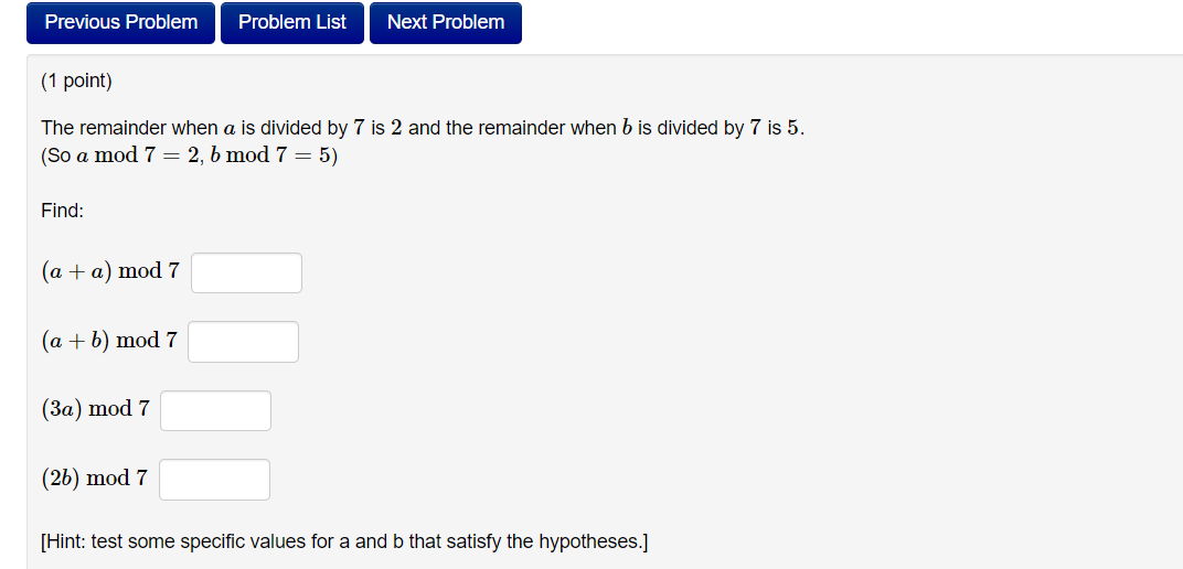 5 divided by 7 remainder