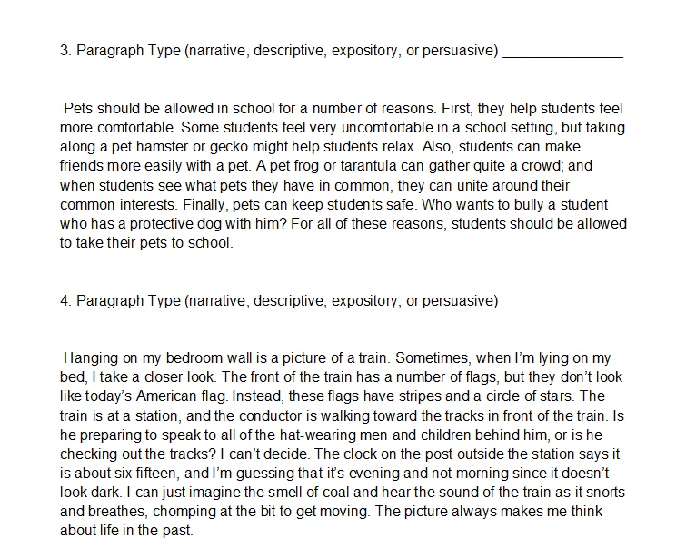 Solved Writing Paragraphs: Types Of Paragraphs Narrative | Chegg.Com