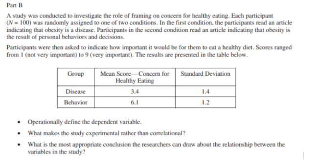 Solved Part B A study was conducted to investigate the role | Chegg.com