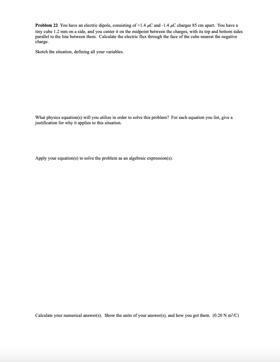 Solved Problem 22 You have an electric dipole, consisting of | Chegg.com