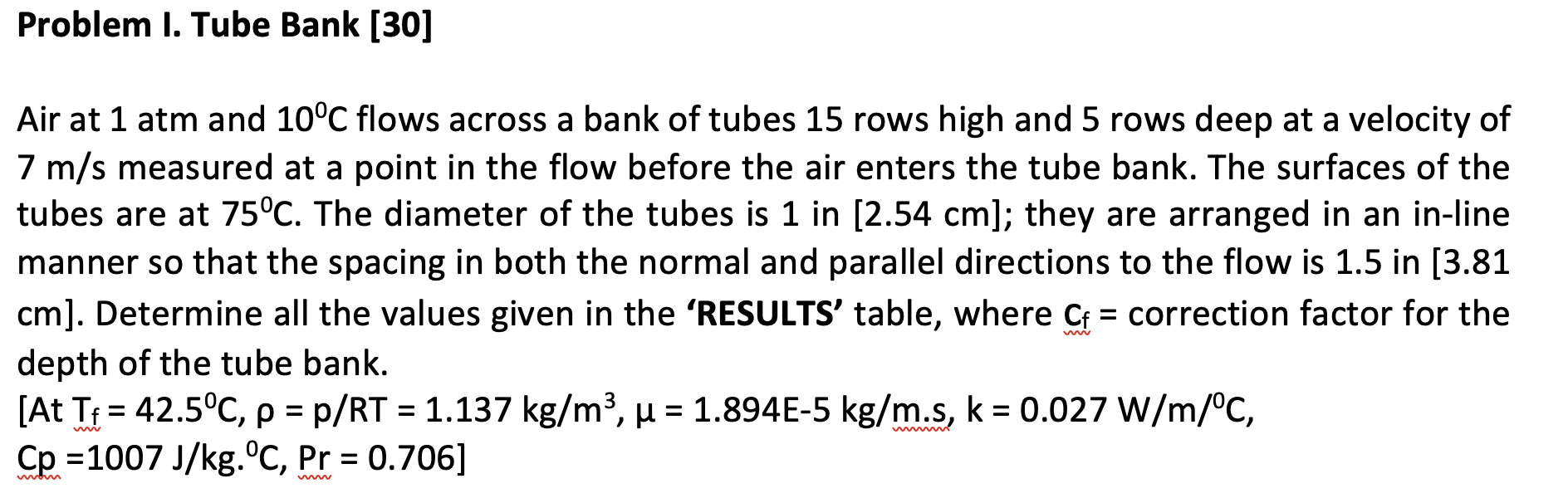 Solved Problem I. Tube Bank [30] Air at 1 atm and 10°C flows | Chegg.com
