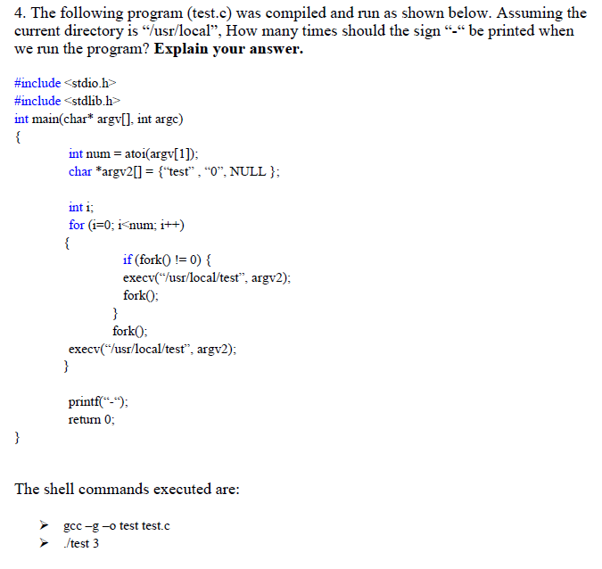 4. The following program (test.c) was compiled and | Chegg.com