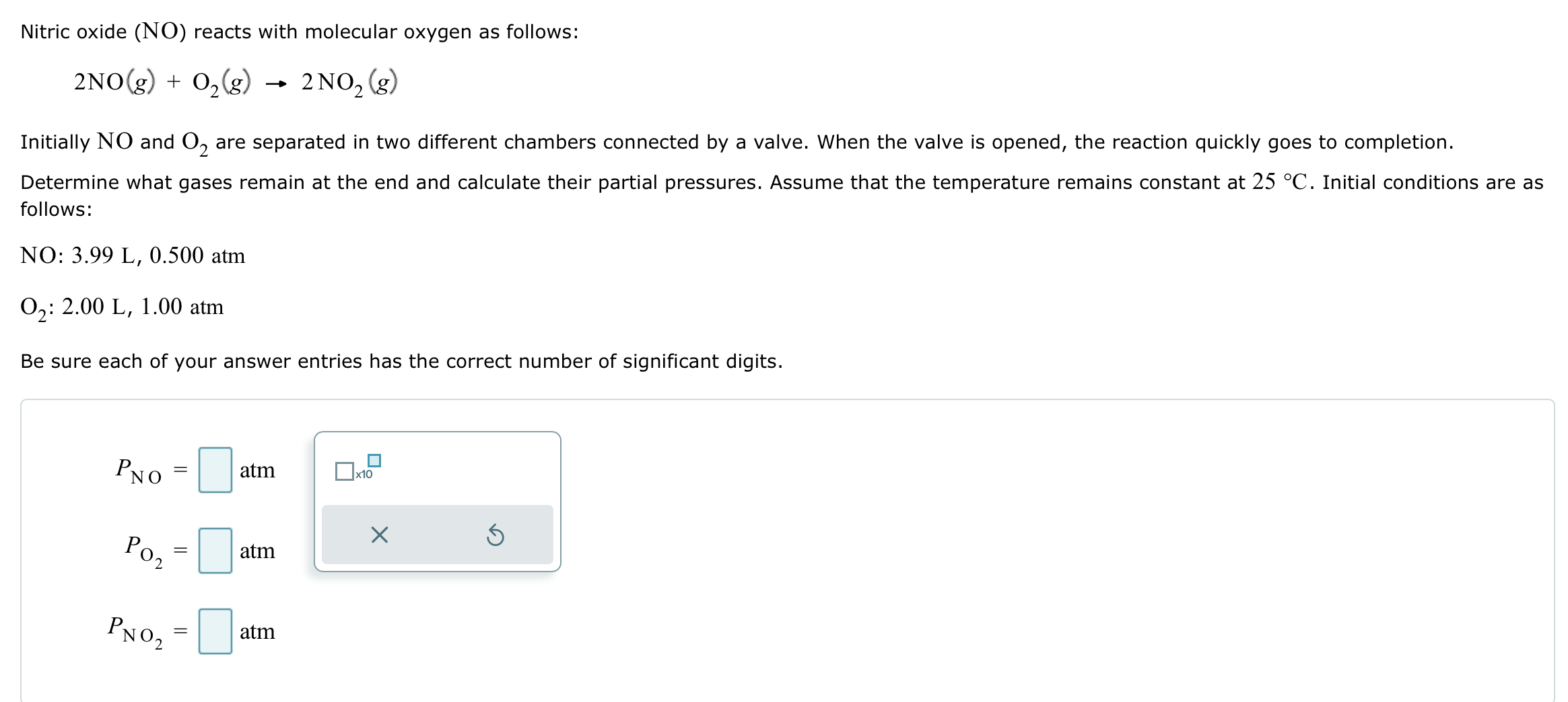 Solved Nitric oxide (NO) ﻿reacts with molecular oxygen as | Chegg.com
