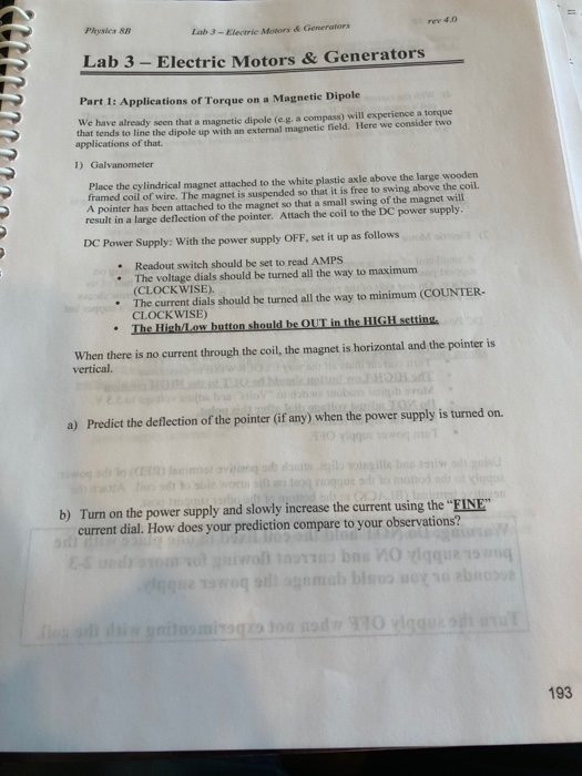 Solved Physics &8 rev 4.0 Lab 3 Electrie Motors & Generators