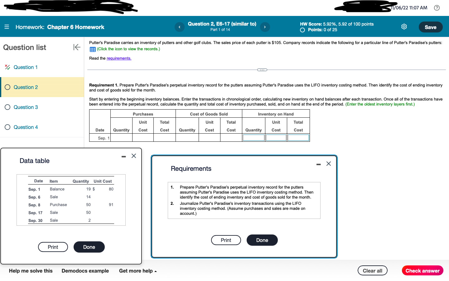 Solved Homework: Chapter 6 Homework Question List M/s | Chegg.com