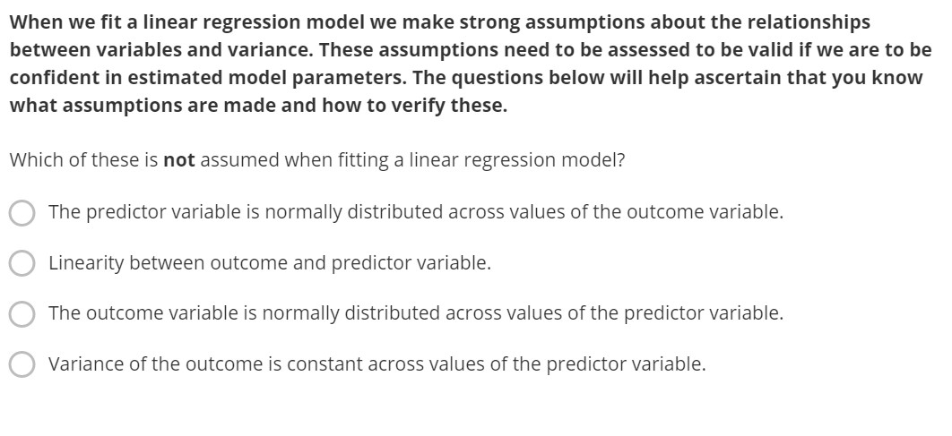 Solved When we fit a linear regression model we make strong | Chegg.com