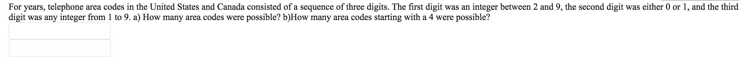 Solved For Years Telephone Area Codes In The United States Chegg Com   Phpr5Pzy4