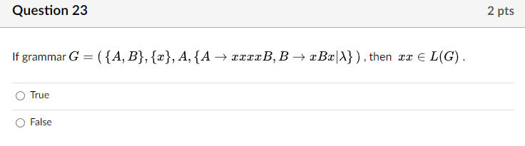 Solved If grammar G=({A,B},{x},A,{A→xxxxB,B→xBx∣λ}), then | Cheg…